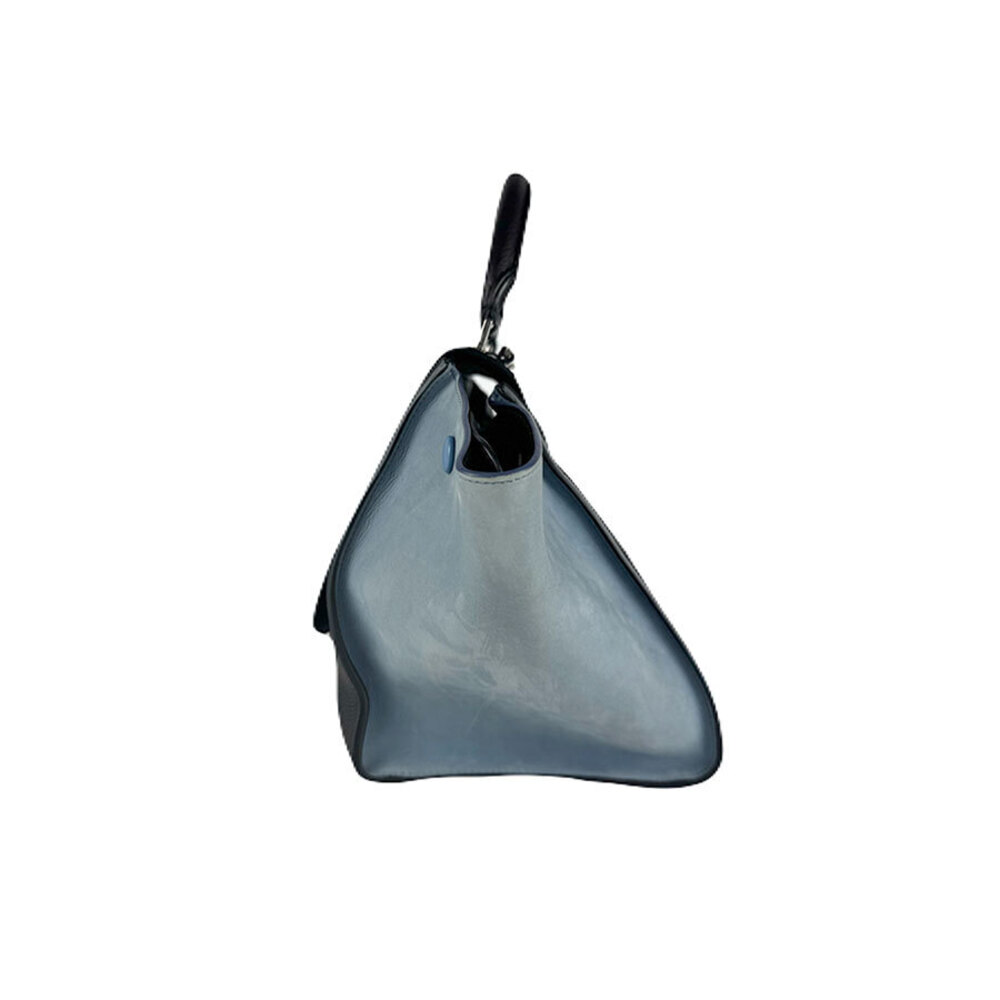 Celine Shoulder Trapeze Blue Nubuck Black Silver Bag Leather